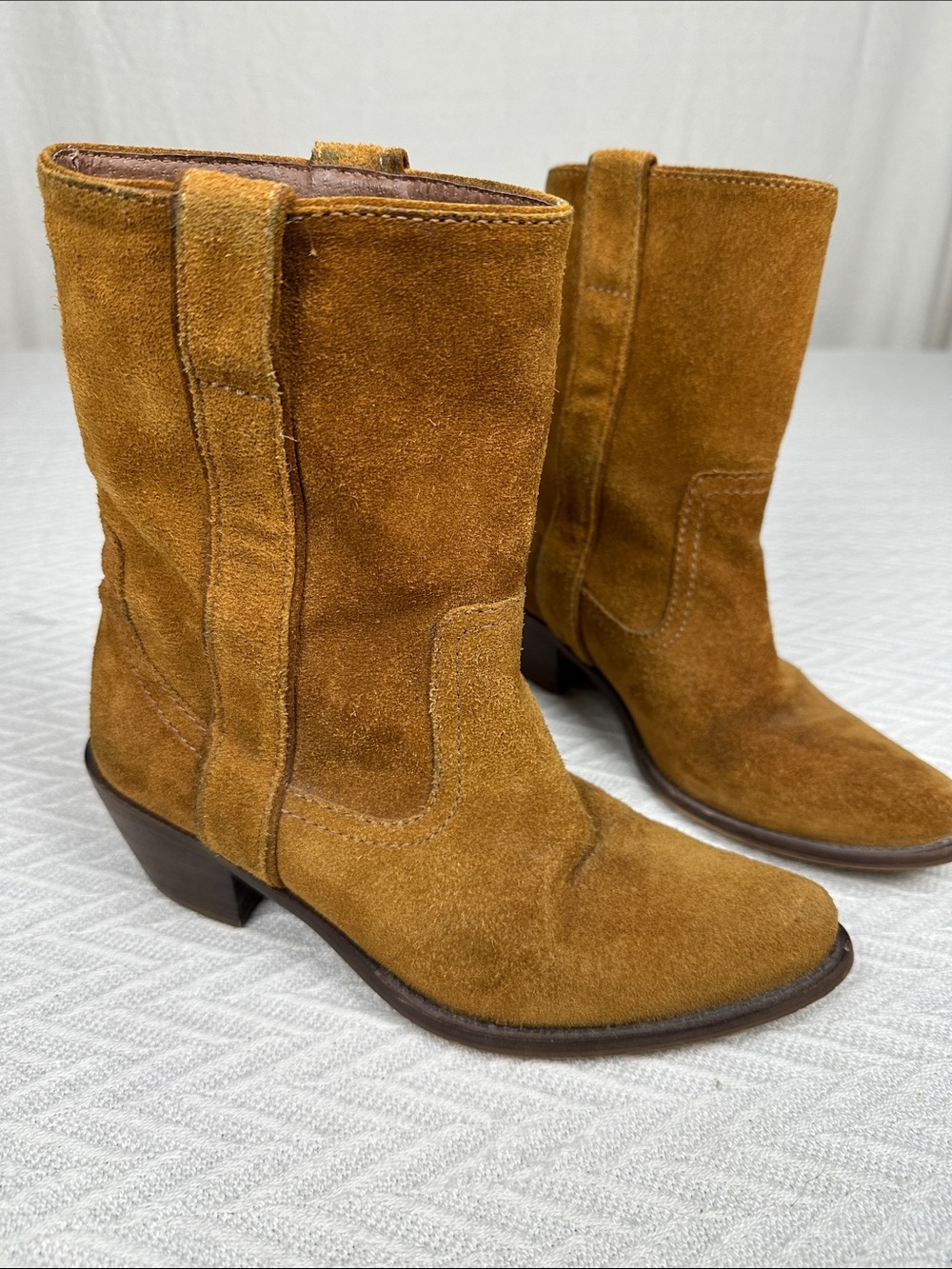 Steve Madden Suede Western Mid-Calf Boots in Cognac Brown boho festival cowboy